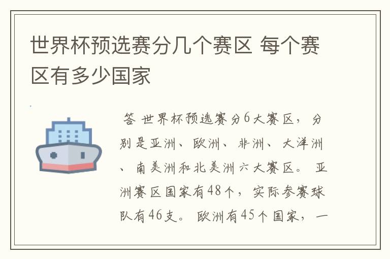 世界杯预选赛分几个赛区 每个赛区有多少国家