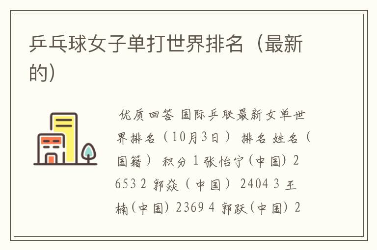 乒乓球女子单打世界排名(最新的)