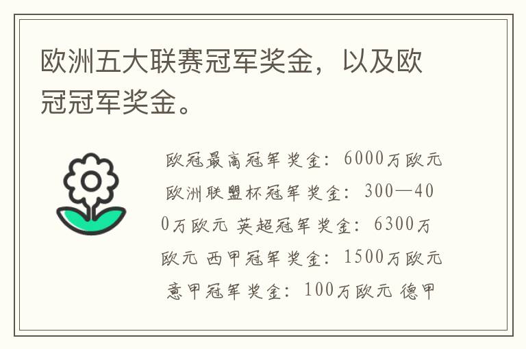 西甲冠军奖金多少！西甲冠军