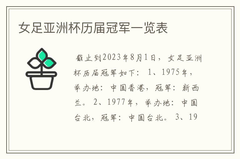 女足亚洲杯历届冠军一览表
