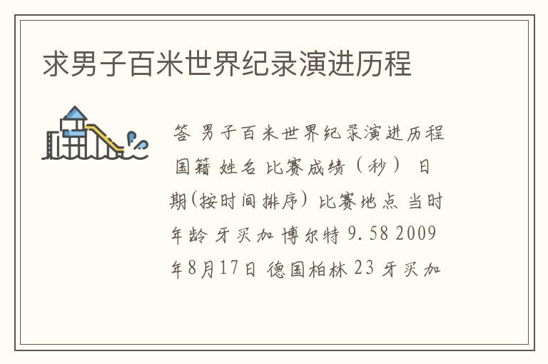 求男子百米世界纪录演进历程