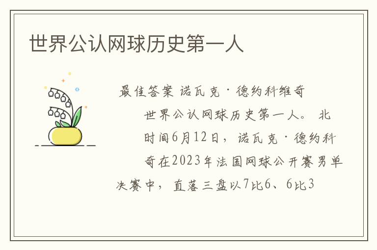 世界公认网球历史第一人