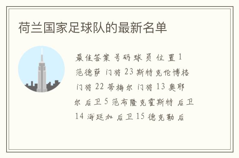 荷兰国家足球队的最新名单