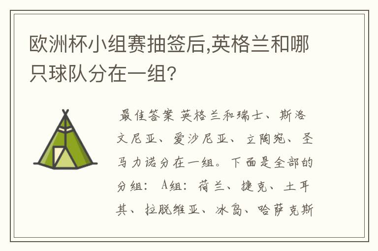 欧洲杯小组赛抽签后,英格兰和哪只球队分在一组?