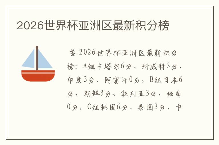 2026世界杯亚洲区最新积分榜