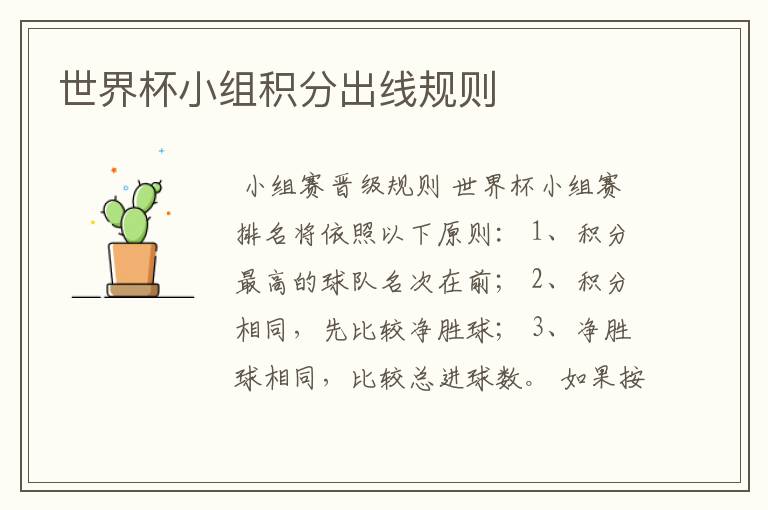 世界杯小组积分出线规则