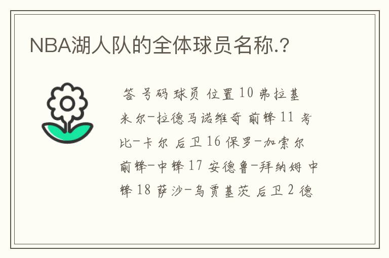 NBA湖人队的全体球员名称.?