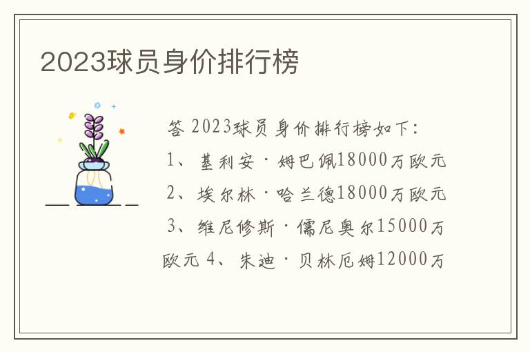 2023球员身价排行榜