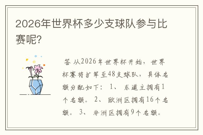 2026年世界杯多少支球队参与比赛呢?
