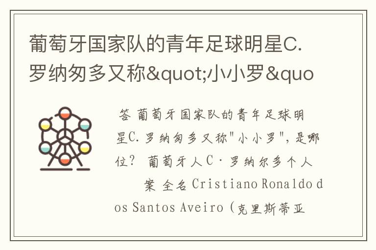 葡萄牙国家队的青年足球明星C.罗纳匆多又称"小小罗",是哪位?
