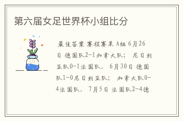 第六届女足世界杯小组比分