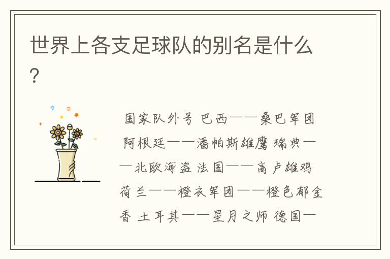 世界上各支足球队的别名是什么?