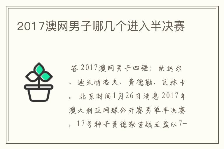 2017澳网男子哪几个进入半决赛