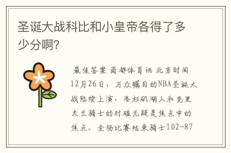 圣诞大战科比和小皇帝各得了多少分啊?