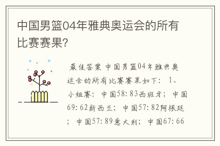中国男篮04年雅典奥运会的所有比赛赛果?
