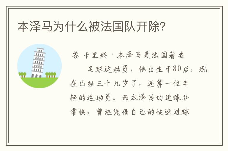 本泽马为什么被法国队开除?