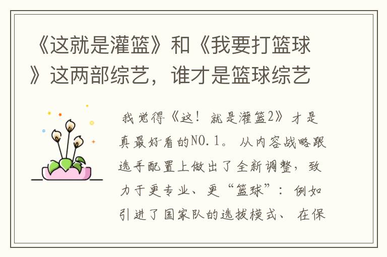 《这就是灌篮》和《我要打篮球》这两部综艺,谁才是篮球综艺的NO.1?