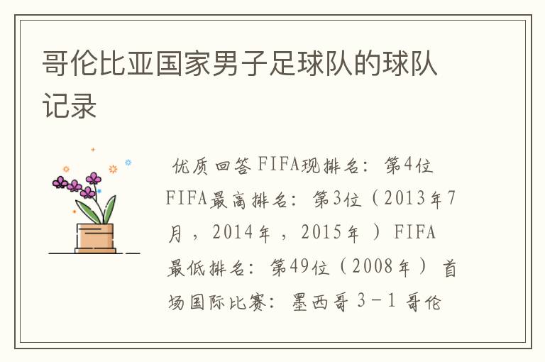 哥伦比亚国家男子足球队的球队记录