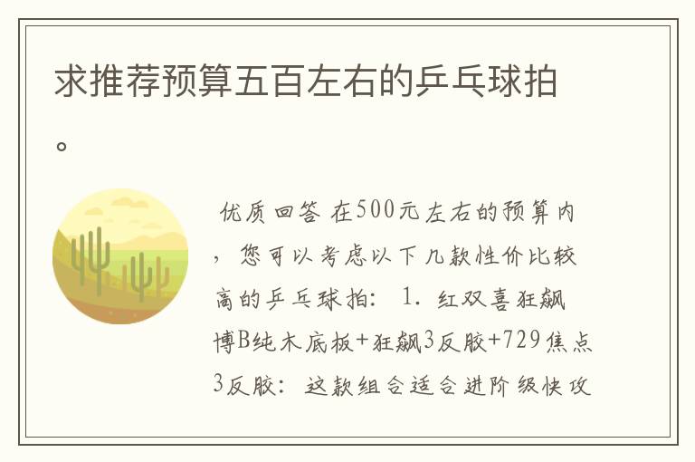 求推荐预算五百左右的乒乓球拍。