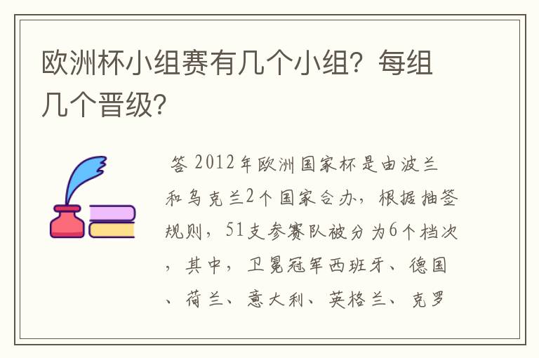 欧洲杯小组赛有几个小组？每组几个晋级？