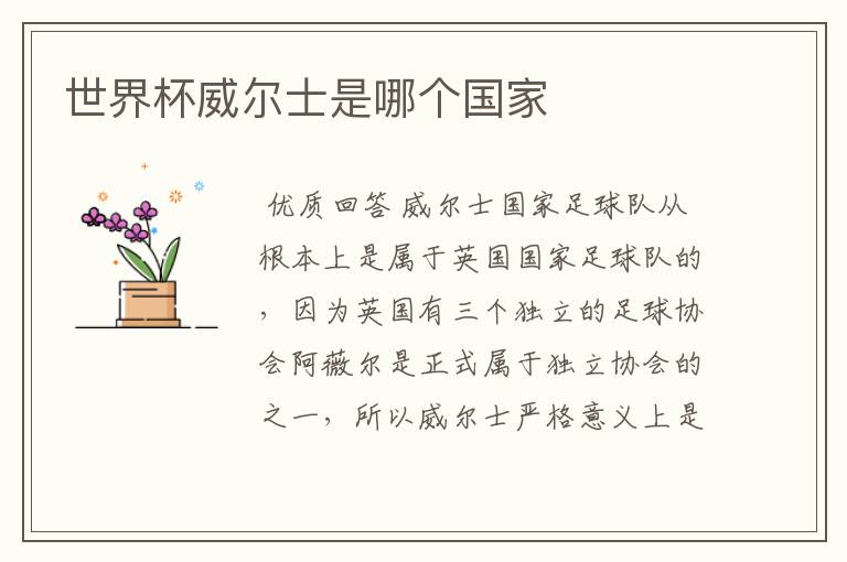 世界杯威尔士是哪个国家