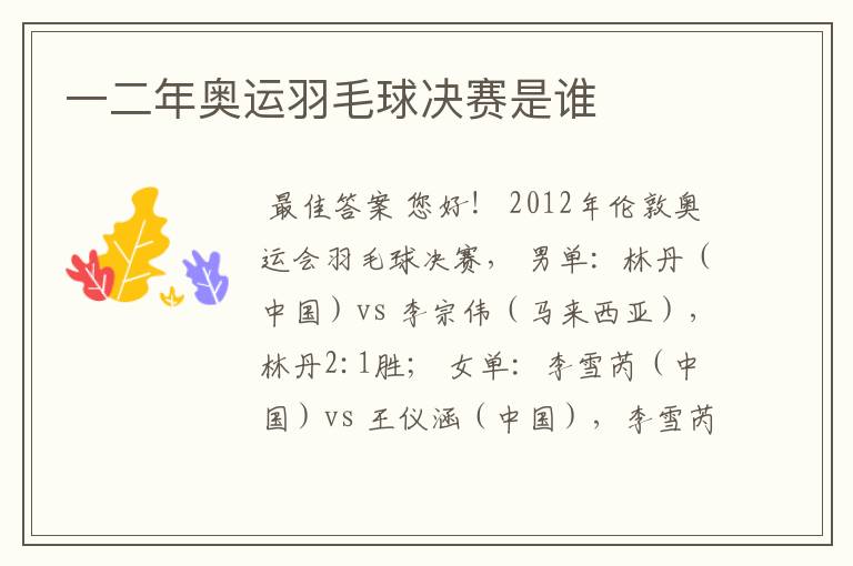 一二年奥运羽毛球决赛是谁