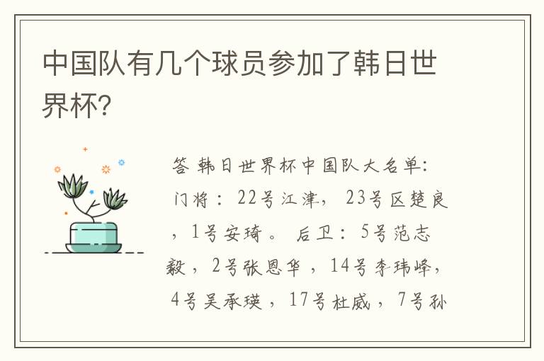 中国队有几个球员参加了韩日世界杯？
