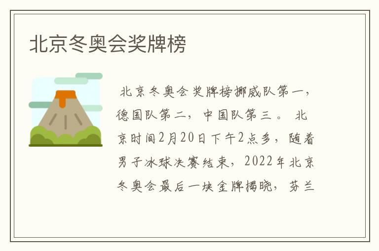 北京冬奥会奖牌榜