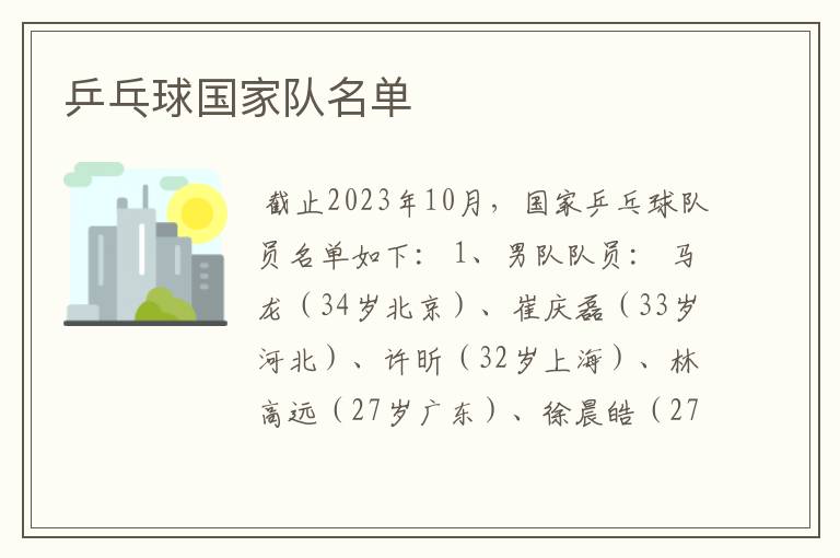 乒乓球国家队名单