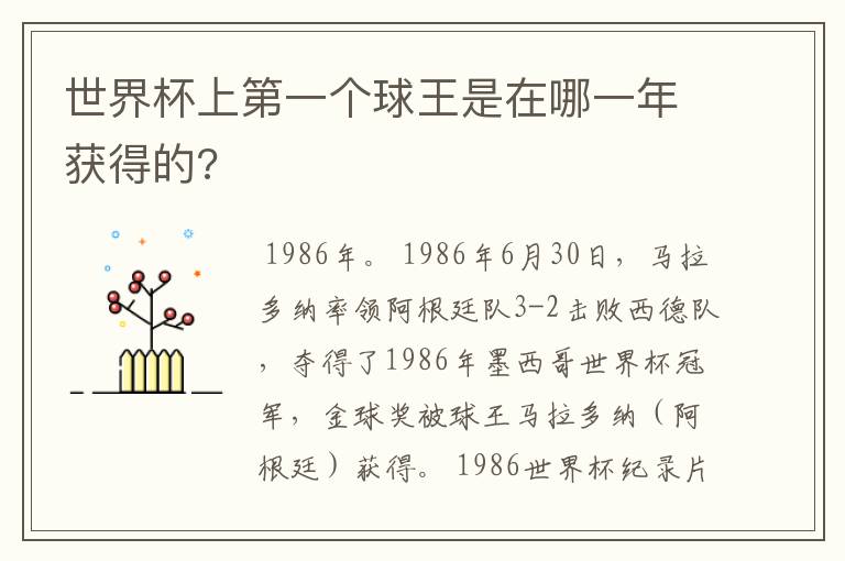 世界杯上第一个球王是在哪一年获得的?