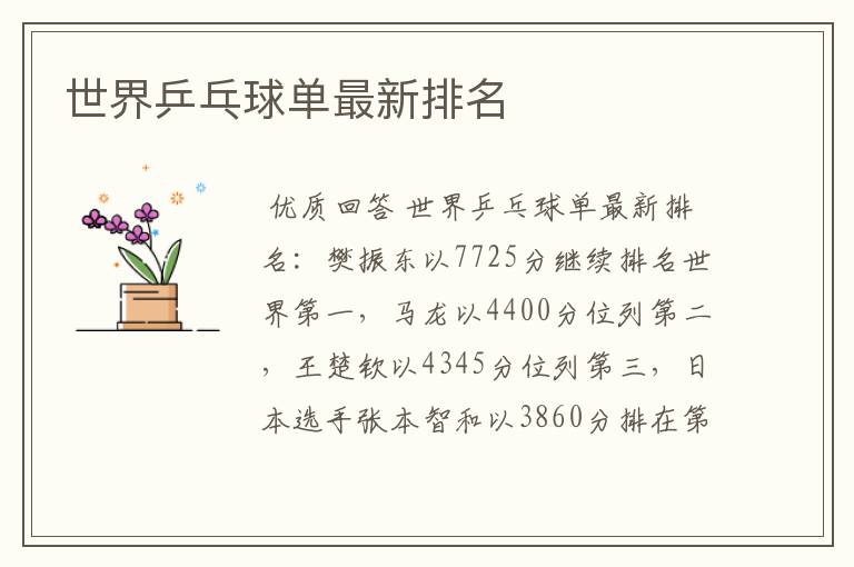 世界乒乓球单最新排名