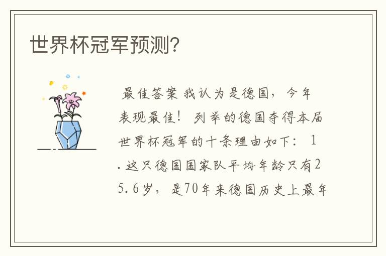世界杯冠军预测?