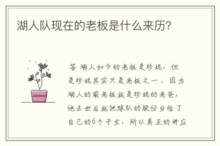 湖人队现在的老板是什么来历?