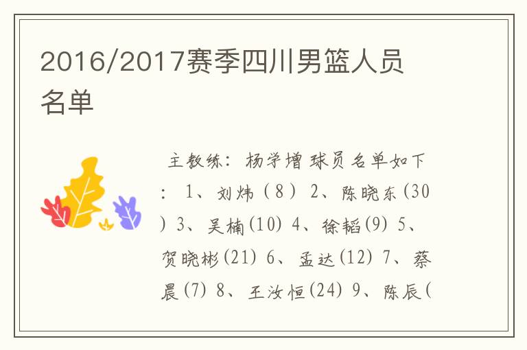 2016/2017赛季四川男篮人员名单