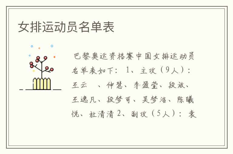 女排运动员名单表