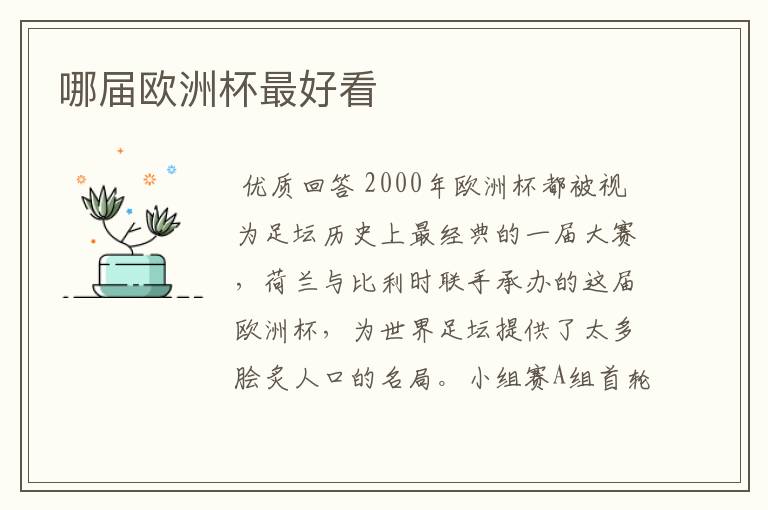 哪届欧洲杯最好看