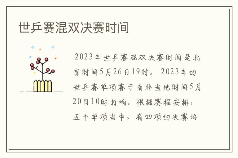 世乒赛混双决赛时间