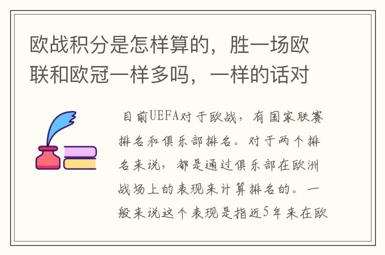 欧战积分是怎样算的,胜一场欧联和欧冠一样多吗,一样的话对意甲太不公平了。