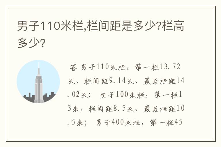 男子110米栏,栏间距是多少?栏高多少?