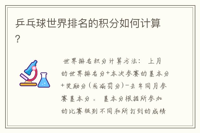 乒乓球世界排名的积分如何计算?