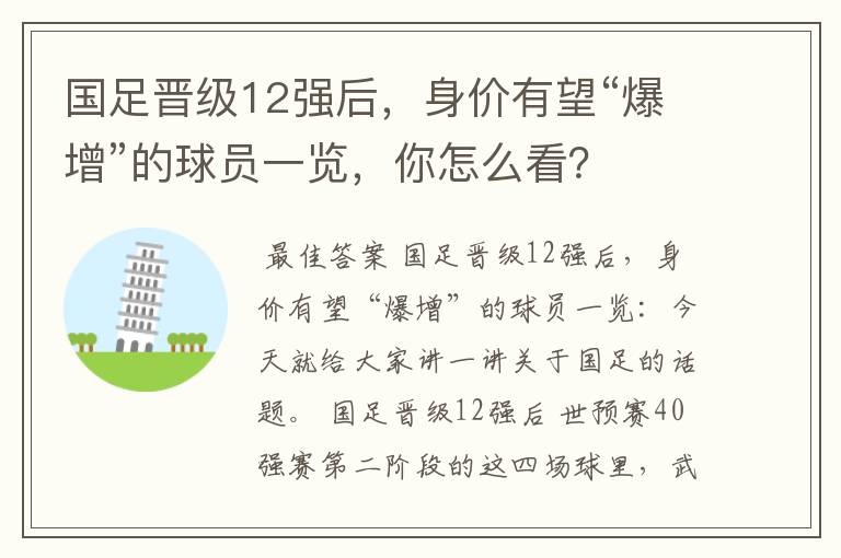 国足晋级12强后,身价有望“爆增”的球员一览,你怎么看?