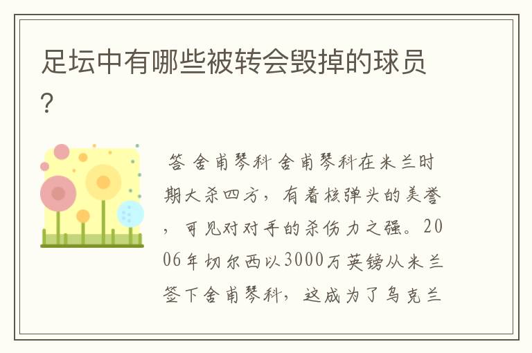 足坛中有哪些被转会毁掉的球员?