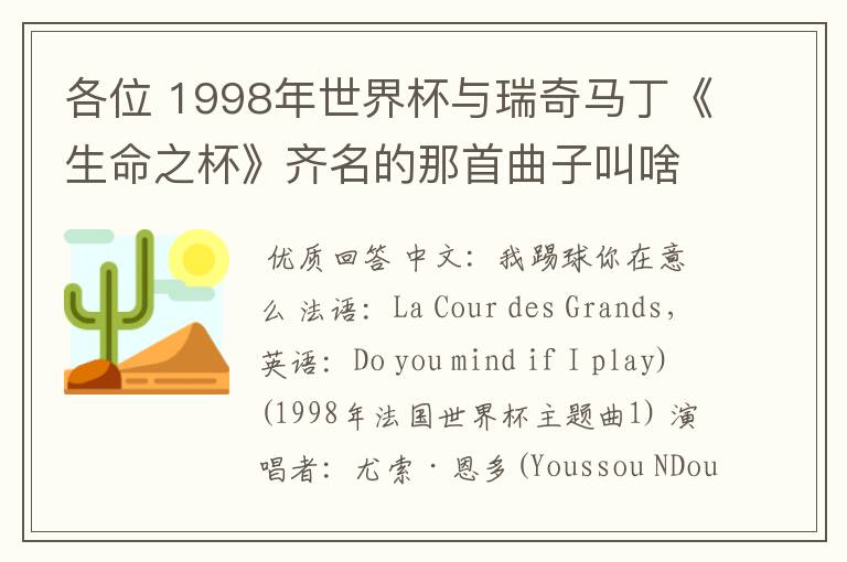 各位 1998年世界杯与瑞奇马丁《生命之杯》齐名的那首曲子叫啥