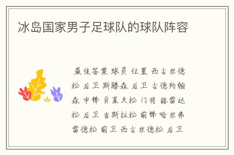 冰岛国家男子足球队的球队阵容