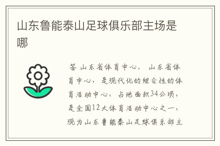 山东鲁能泰山足球俱乐部主场是哪