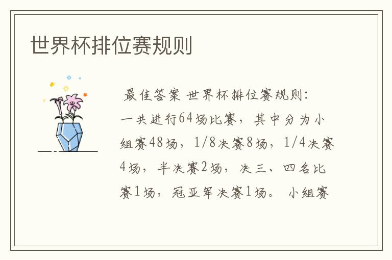 世界杯排位赛规则