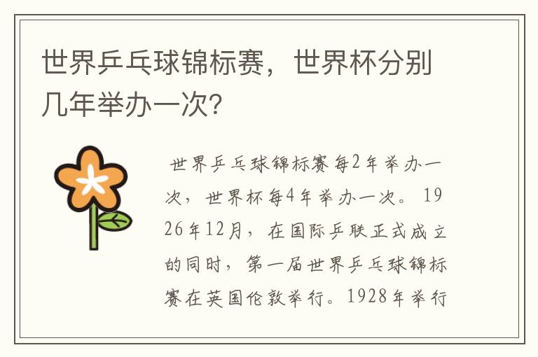 世界乒乓球锦标赛,世界杯分别几年举办一次?