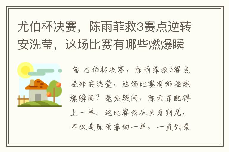 尤伯杯决赛，陈雨菲救3赛点逆转安洗莹，这场比赛有哪些燃爆瞬间？