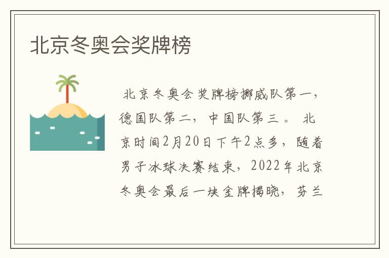 北京冬奥会奖牌榜