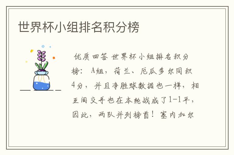 世界杯小组排名积分榜